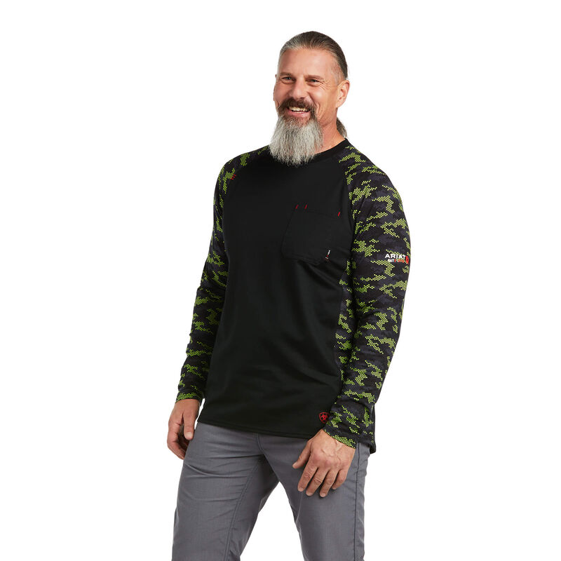 Camisetas Ariat Fr Ac Stretch Camo Baseball Negras/Verde Hombre - Chile 853-CMUQRD